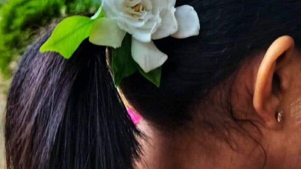(ယနေ့ ကျရောက်သည့် ဒေါ်အောက်ဆန်းစုကြည်​၏ မွေးနေ့တွင် ပန်းသပိတ်ပြုလုပ်နေသည့် အမျိုးသမီးအား တွေ့ရစဉ်)