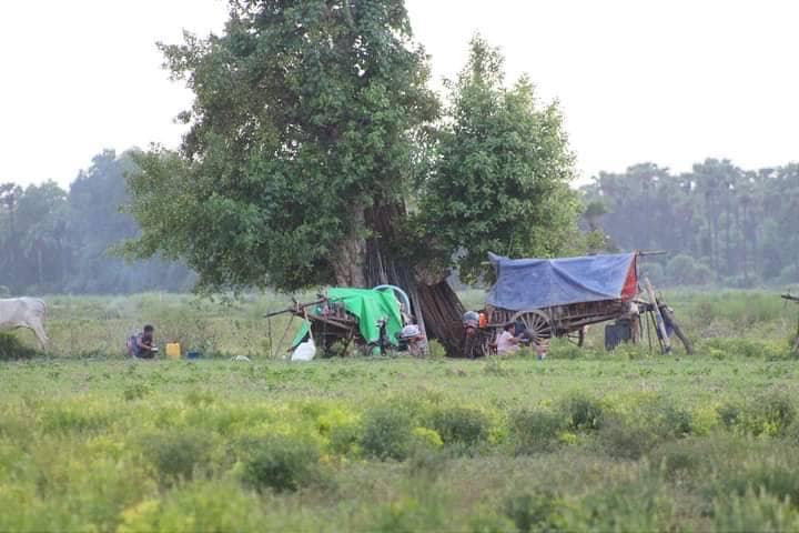 ဆားလင်းကြီးနယ်ရှိ စစ်ရှောင်ပြည်သူအချို့အား တွေ့ရစဥ်။ ဓာတ်ပုံ-အညာပစ်တိုင်းထောင်လေးများ