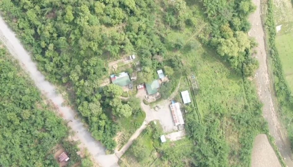 (​စစ်​ကောင်စီ၏ ​ညောင်​ချောင်းကင်းစခန်းကို ဒရုန်းမြင်ကွင်းမှ​တွေ့ရစဥ်။ဓါတ်ပုံ-ဂန့်​ဂေါခရိုင်တပ်ရင်း-၆)