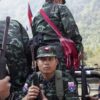 (ကရင်အမျိုးသားလွတ်မြောက်ရေးတပ်မတော်(KNLA)မှ ရဲဘော်များအား တွေ့ရစဥ်။ ဓာတ်ပုံ - Getty Image)
