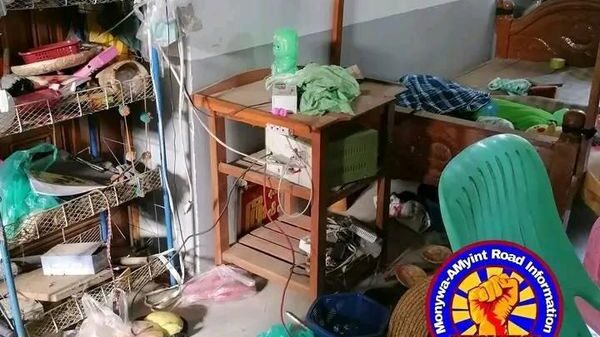 (စစ်ကောင်စီတပ်များ လင်းပိုးကျေးရွာအတွင်းရှိ နေအိမ်များအတွင်းရှိ ပစ္စည်းများလုယူပြီးနောက် တွေ့ရစဥ်။ ဓာတ်ပုံ- Monywa-AMyint Road Information)