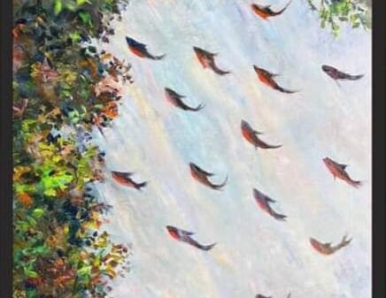 တော်လှန်​ရေးရန်ပုံ​ငွေအတွက် ဦးမင်းကိုနိုင်၏ ဆယ်လ်မွန်ငါးတို့အပြန်ပန်းချီကား​ဒေါ်လာ ၃၃၃၃၃ ဖြင့်​လေ​လံ​အောင်