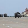 (စစ်တပ်အာဏာသိမ်းပြီးနောက် နေပြည်တော်တစ်နေရာ၌တွေ့ရသော စစ်ကောင်စီယာဉ်တန်း။ ဓာတ်ပုံ - AFP)