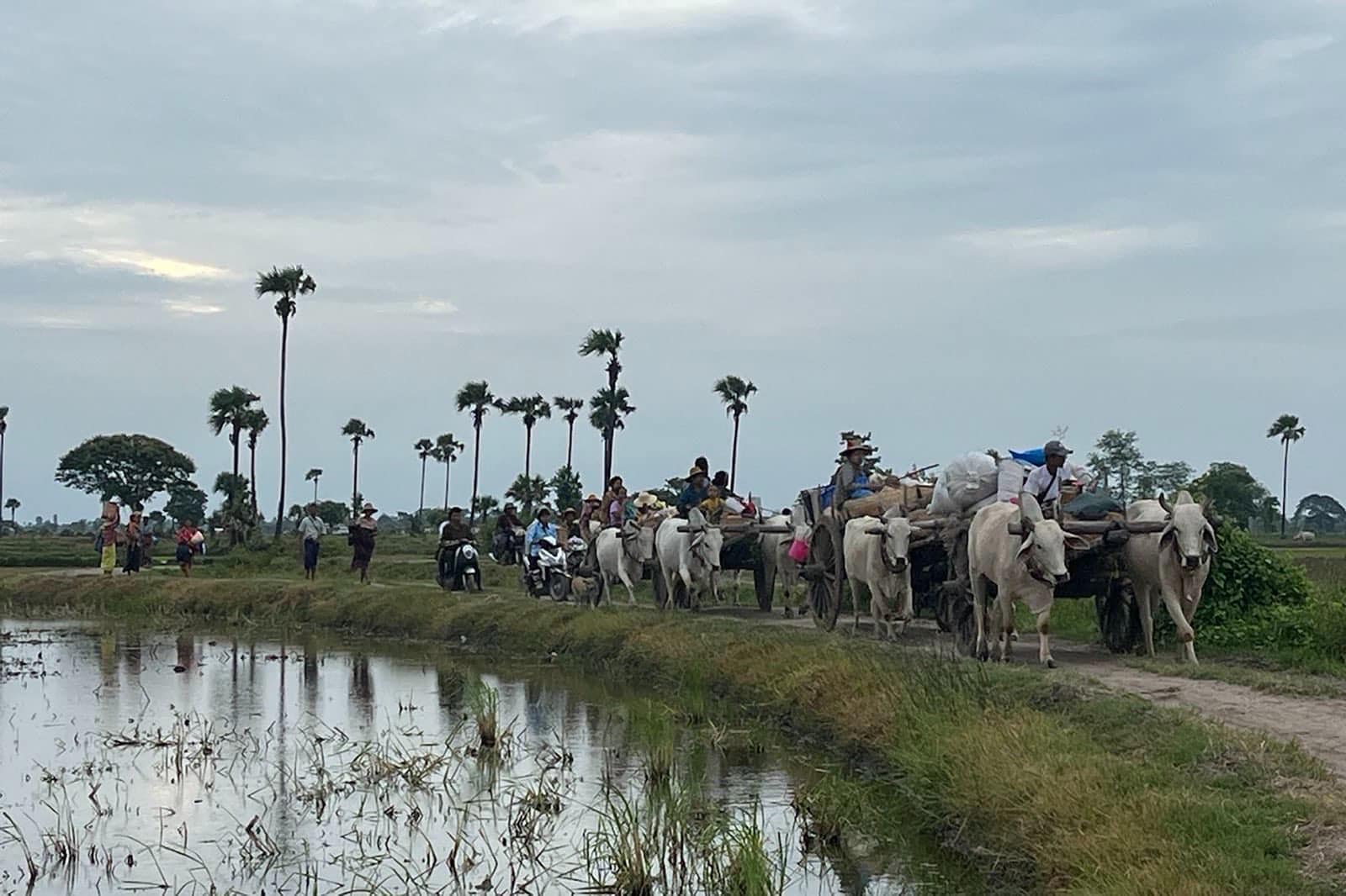 (ထွက်ပြေးတိမ်းရှောင်လာရသော ခင်ဦးနယ်မှ ပြည်သူများအား တွေ့ရစဥ်။ ဓာတ်ပုံ - CJ)