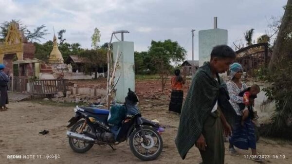 (တလိုင်းရွာ စစ်ကောင်စီ လေကြောင်းတိုက်ခိုက်ခံရပြီးနောက် တွေ့ရစဥ်။ ဓာတ်ပုံ - SYP)(တလိုင်းရွာ စစ်ကောင်စီ လေကြောင်းတိုက်ခိုက်ခံရပြီးနောက် တွေ့ရစဥ်။ ဓာတ်ပုံ - SYP)