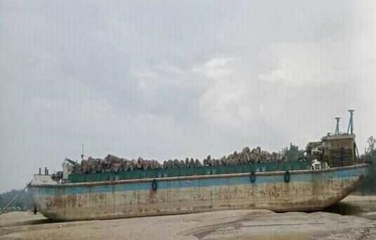 (သောင်တင်ပြီး ကျန်ရစ်ခဲ့သော သစ်တင်ဖလပ်ရေယာဥ်အား တွေ့ရစဥ်။ ဓာတ်ပုံ - Doe Lay)