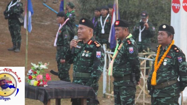 (၇၄)နှစ်မြောက် ကရင့်အမျိုးသားတော်လှန်ရေးနေ့အခမ်းအနားအား မူတြော်ခရိုင်၊ အမှတ်(၅)တပ်မဟာထိန်းချုပ်နယ်မြေတစ်နေရာ၌ ၂၀၂၃ ဇန်နဝါရီ၃၁ရက်က ကျင်းပနေစဉ်။ ဓာတ်ပုံ - KNU -Mutraw News