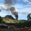 (၂၀၂၁ ​မေလ ၂၄ ရက် ည​နေပိုင်းတွင်​ဆောင်​ပြောင်းရဲစခန်းမီး​လောင်​နေသည်ကို အ​ဝေးမှ ​တွေ့ရစဥ်။ဓါတ်ပုံ-CJ)