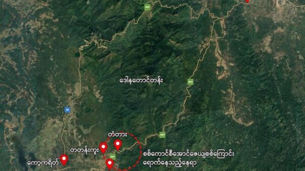 (အောင်ဇေယျစစ်ကြောင်း မြဝတီမြို့သို့ လာရန် ရှေ့ဆက်မတိုးနိုင်ဘဲ ရပ်တန့်နေသည့် နေရာမြေပုံအား တွေ့ရစဥ်။)