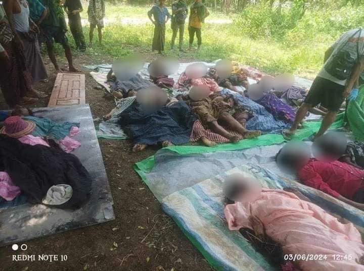 (စစ်​ကောင်စီ​လေ​ကြောင်းတိုက်ခိုက်မှု​ကြောင့် ​သေဆုံးခဲ့သူအချို့၏ ရုပ်အ​လောင်းများနှင့် မ​တောရွာကို Google Earth တွင်​တွေ့ရပုံ။ ဓါတ်ပုံ-CJ)