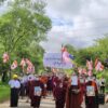 (မြိုင်မြို့နယ်ရှိ ဆရာတော်သံဃာတော်များ ပတ္တနိက္ကုဇ္ဇန ကံဆောင်သပိတ်ပြုလုပ်ပြီး မေတ္တာသုတ်ရွတ်ဖတ်ကာ ချီတက်ဆန္ဒပြနေစဥ်။ ဓာတ်ပုံ - မြိုင် ပကဖ)