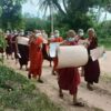 (မြင်းခြံခရိုင်နှင့် ဆိပ်ဖြူမြို့နယ်တွင် သံဃာတော်များက ပတ္တနိက္ကုဇ္ဇန ကံဆောင်သပိတ်ပြုလုပ်ပြီးနောက် ချီတက်ဆန္ဒပြနေစဥ်။ဓာတ်ပုံ - CJ)