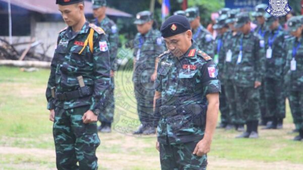 (ဇူလိုင် ၁၆ရက်တွင် ကျရောက်သော (၇၇) ကြိမ်မြောက် ကရင်အမျိုးသားကာကွယ်ရေး တပ်ဖွဲ့နေ့ အခမ်းအနား အား KNDO စစ်ဌာနချုပ် ၌ ကျင်းပနေစဉ်။ ဓာတ်ပုံ - ကေအဲန်ယူ)