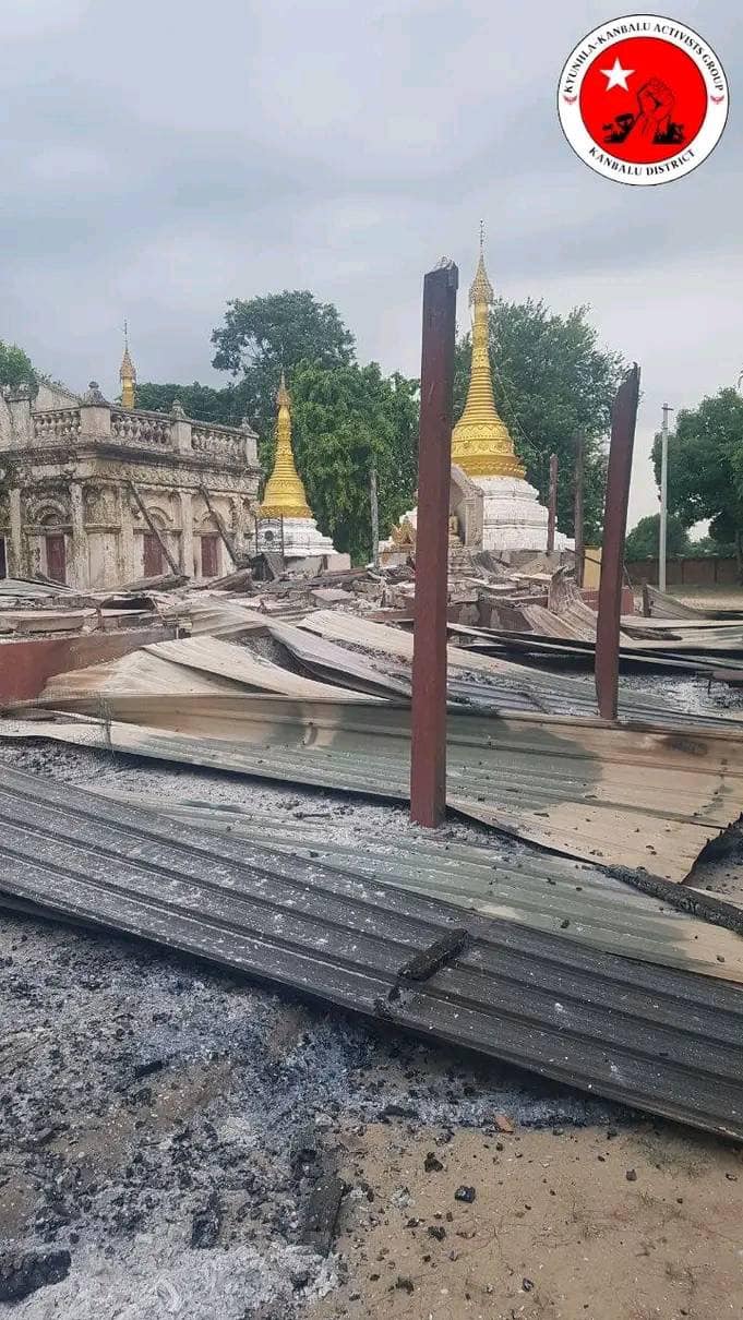 (စစ်ကောင်စီတပ် ဖျက်ဆီးမှုကြောင့် ပျက်စီးသွားသော ဘုန်းကြီးကျောင်းများအား တွေ့ရစဥ်။ ဓာတ်ပုံ - ကျွန်းလှ ကန့်ဘလူ တက်ကြွလှုပ်ရှားသူများအဖွဲ့)