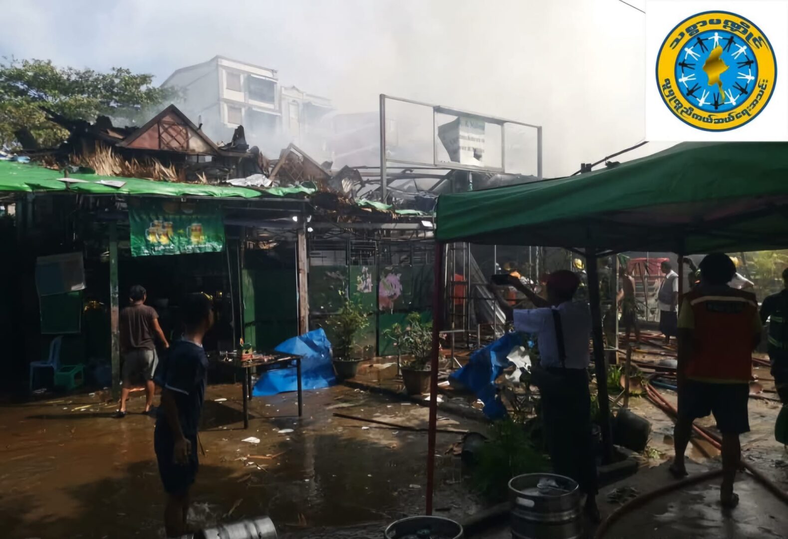 (မီး​လောင်ပြီး​နောက်မြင်ကွင်း။ဓါတ်ပုံ-သစ္စာမဏ္ဍိုင်လူမှုကူညီကယ်ဆယ်​ရေးအသင်း)
