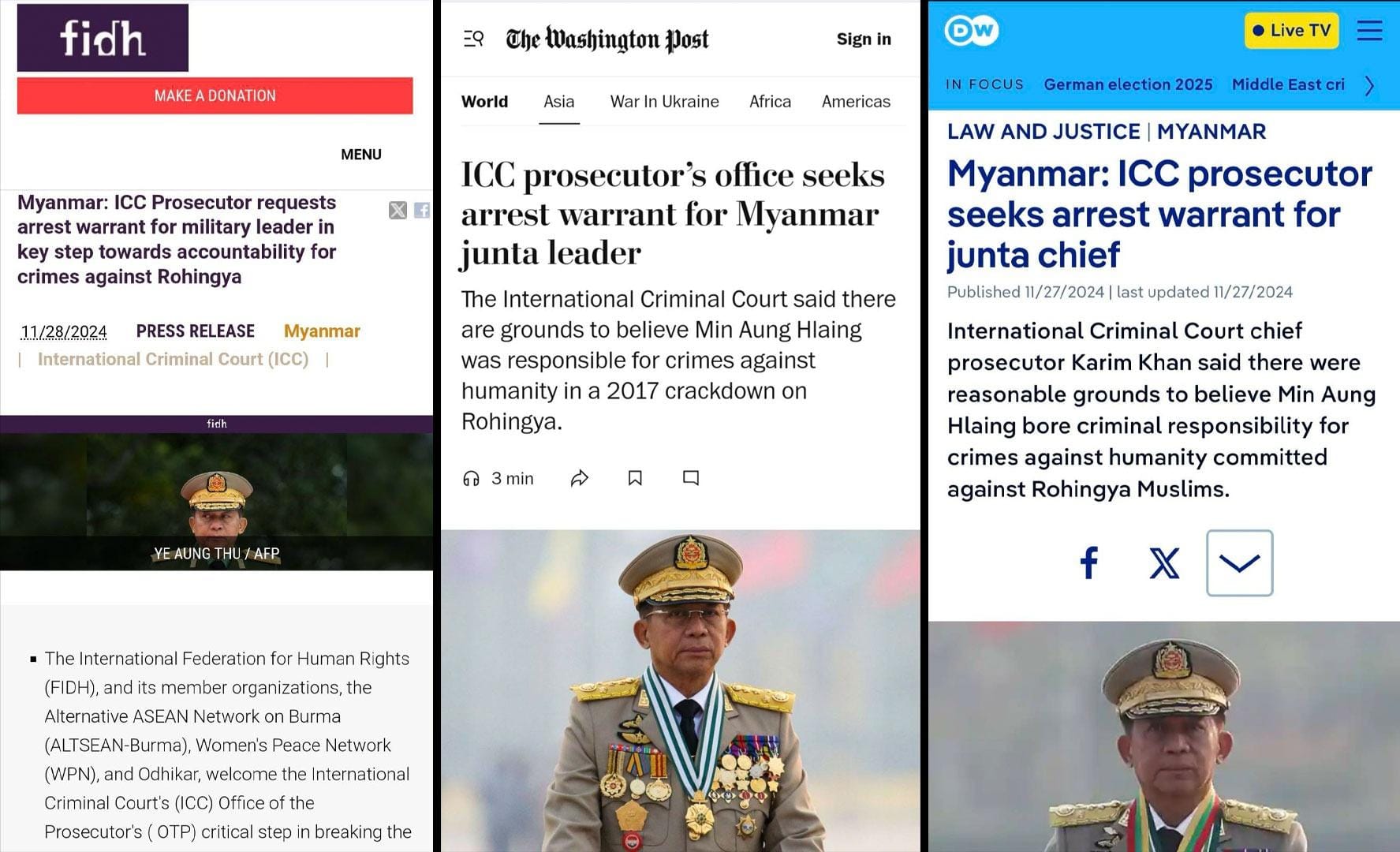 ICCမှာ ဖမ်းဝရမ်းလျှောက်ထားမှုကြောင့် နိုင်ငံတကာမှာ မကောင်းသတင်းနဲ့ နာမည်ကြီးနေတဲ့ မင်းအောင်လှိုင်