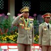 (၂၀၂၃ ဒီဇင်ဘာ ၈ ရက်တွင် စစ်တက္ကသိုလ် ဗိုလ်​လောင်သင်တန်း အမှတ်စဥ် ၆၅ သင်တန်းဆင်းပွဲသို့ အာဏာသိမ်း​ခေါင်း​ဆောင်တက်​​ရောက်စဥ်။ ဓါတ်ပုံ-စစ်​ကောင်စီ)