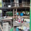 (ကနီမြို့နယ် ၊​ကျောက်​လှေကားရွာတွင်စစ်ကောင်စီ ဗုံးကြဲမှု​ကြောင့် အပျက်အစီးများကို​တွေ့ရစဥ်။ဓါတ်ပုံ-CJ)