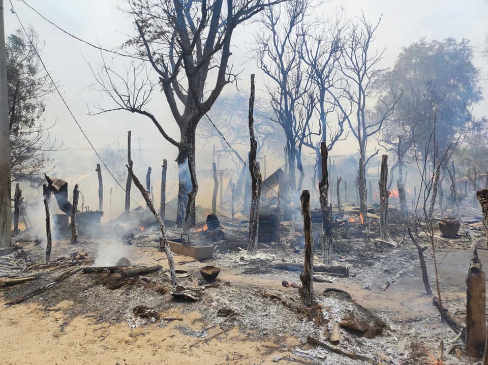 မြိုင်မြို့နယ် တောင်ပိုင်း ကံသစ်ကျေးရွာ ပြီးခဲ့တဲ့မေလအတွင်းမီးရှို့ခံရပြီးနောက်တွေ့ရပုံ