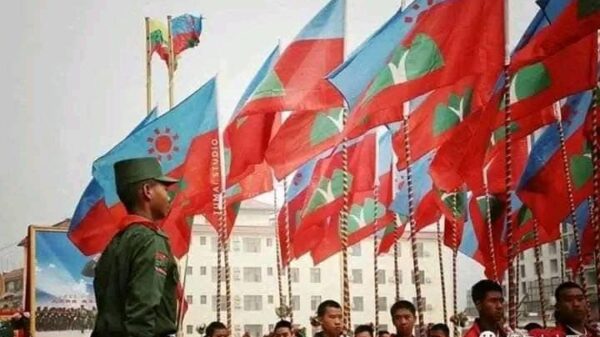 (ဝပြည်သွေးစည်းညီညွတ်ရေးပါတီ (UWSP) တည်ထောင်ခြင်း (၃၆)နှစ်ပြည့်အခမ်းအနားပြုလုပ်ရာ ပြင်ဆင်ထားသည်ကို တွေ့ရစဉ်။ ဓာတ်ပုံ - Nyi Rang/FB)
