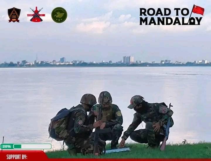 (Road To Mandalay ရဲဘော်များအား စစ်ဆင်ရေးတစ်ခုတွင် တွေ့ရစဥ်။ စစ်ကိုင်းမင်းကွန်းကားလမ်းပေါ်ရှိ မင်းကွန်းရဲစခန်းအား တွေ့ရစဥ်။ ဓာတ်ပုံ-Mingun PDF)